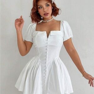 White Buttoned Bustier Mini Dress